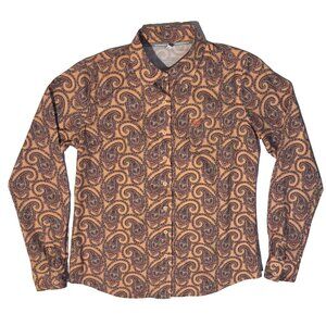 Cinch Western Orange Paisley Button Down Rodeo Cowgirl Shirt - Small